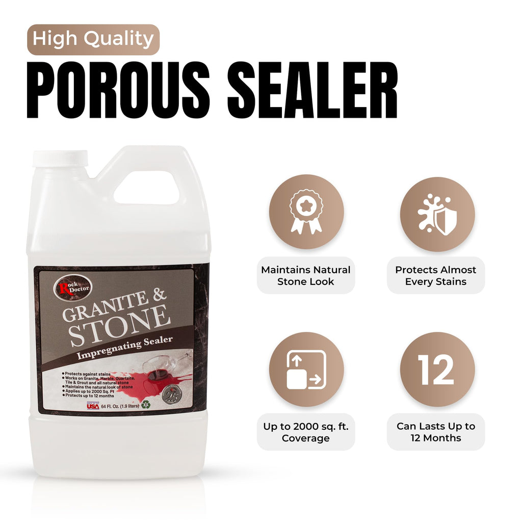 Rock Doctor Granite & Stone Impregnating Sealer – 64 oz | Stain Protection for Granite, Marble, Quartzite, Tile, Grout & Natural Stone | Covers 2000 Sq Ft | Indoor/Outdoor Use | Made in USA