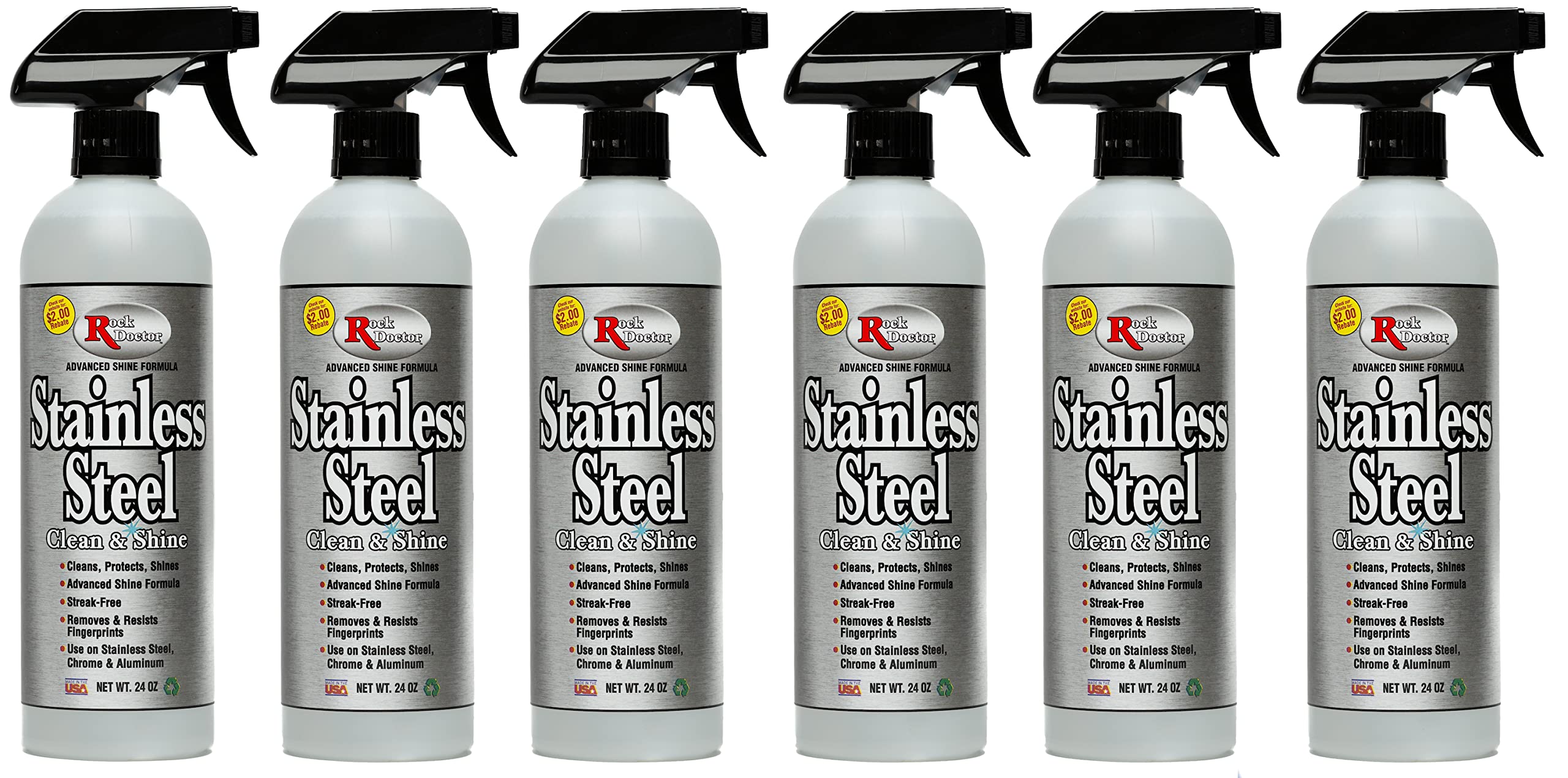 Rock Doctor Stainless Steel Cleaner and Protectant, Streak-Free Cleaning Solution for Chrome and Aluminum Appliances or Surfaces, Smudge Resistant Shine, 24 oz. Spray Bottle (6)