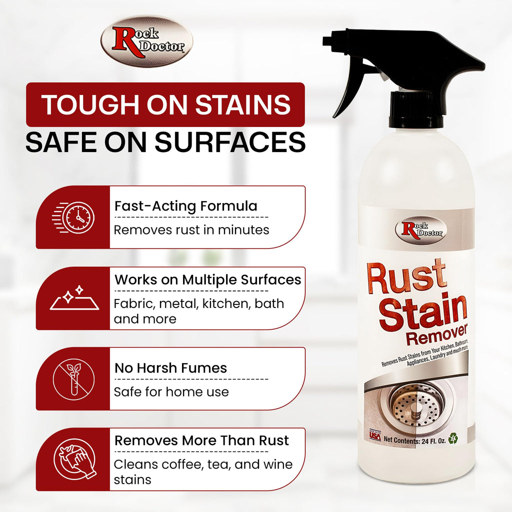 Rock Doctor Rust Stain Remover Spray - Professional-Strength 24oz- Instantly Dissolves Rust & Metal Stains on Sinks, Toilets, Bathtubs, Fabric, Carpet, Appliances, Lime & Rust Removers