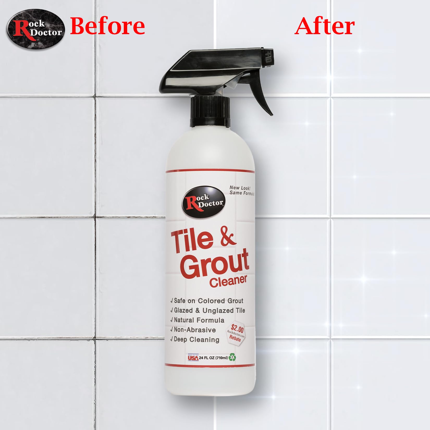 Rock Doctor Natural Tile and Grout Cleaner, Remove Stains Dirt, Oil, and Soap Scum, Heavy Duty Non-Abrasive Tile Cleaner, Natural Formula, Pack of 2