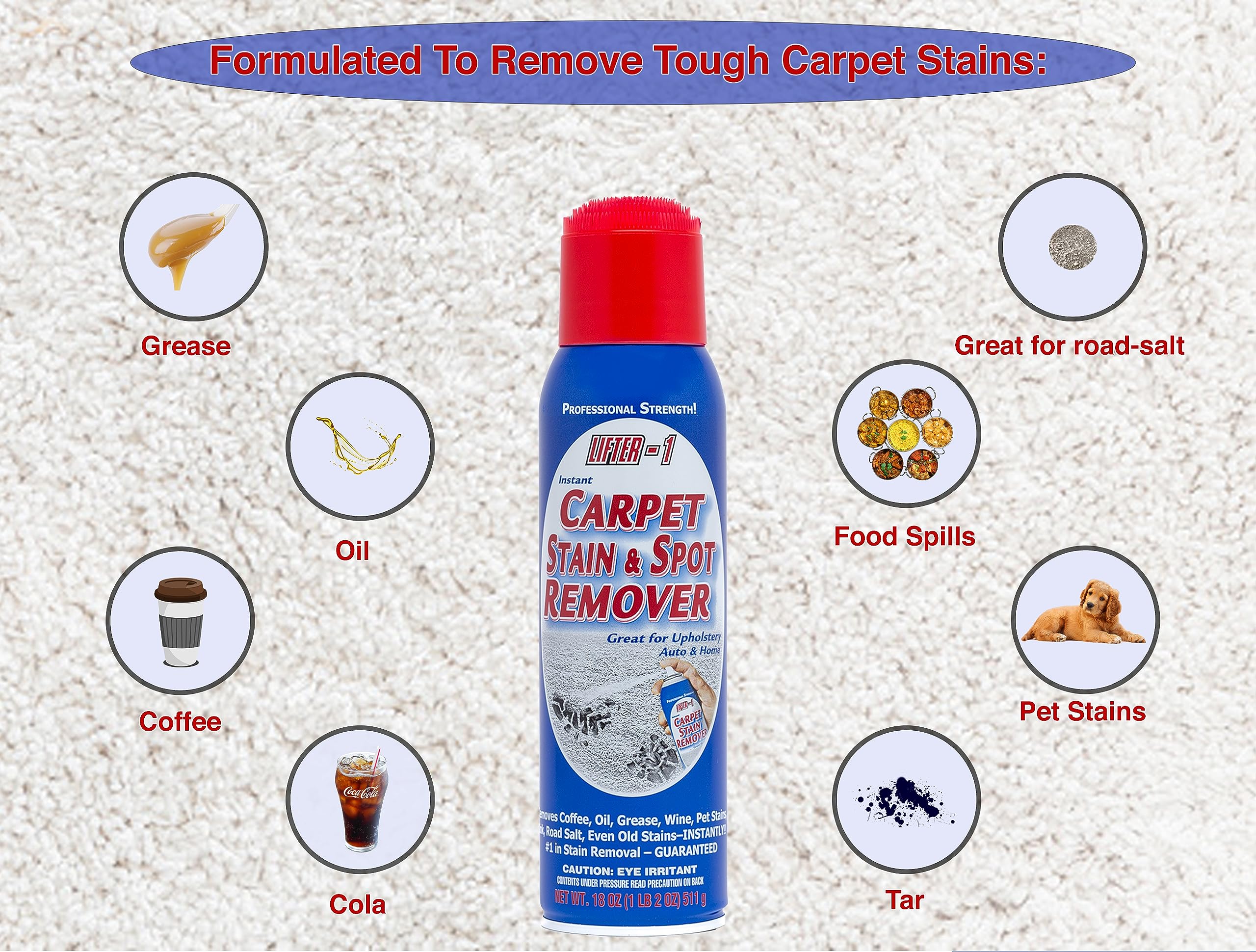 LIFTER-1 Carpet Spot Remover, Stain and Red wine Remover, and Spot Treatment for Oil, Grease, Urine, Cleaning Performance for Rugs, Upholstery, Fabrics Pack of 2