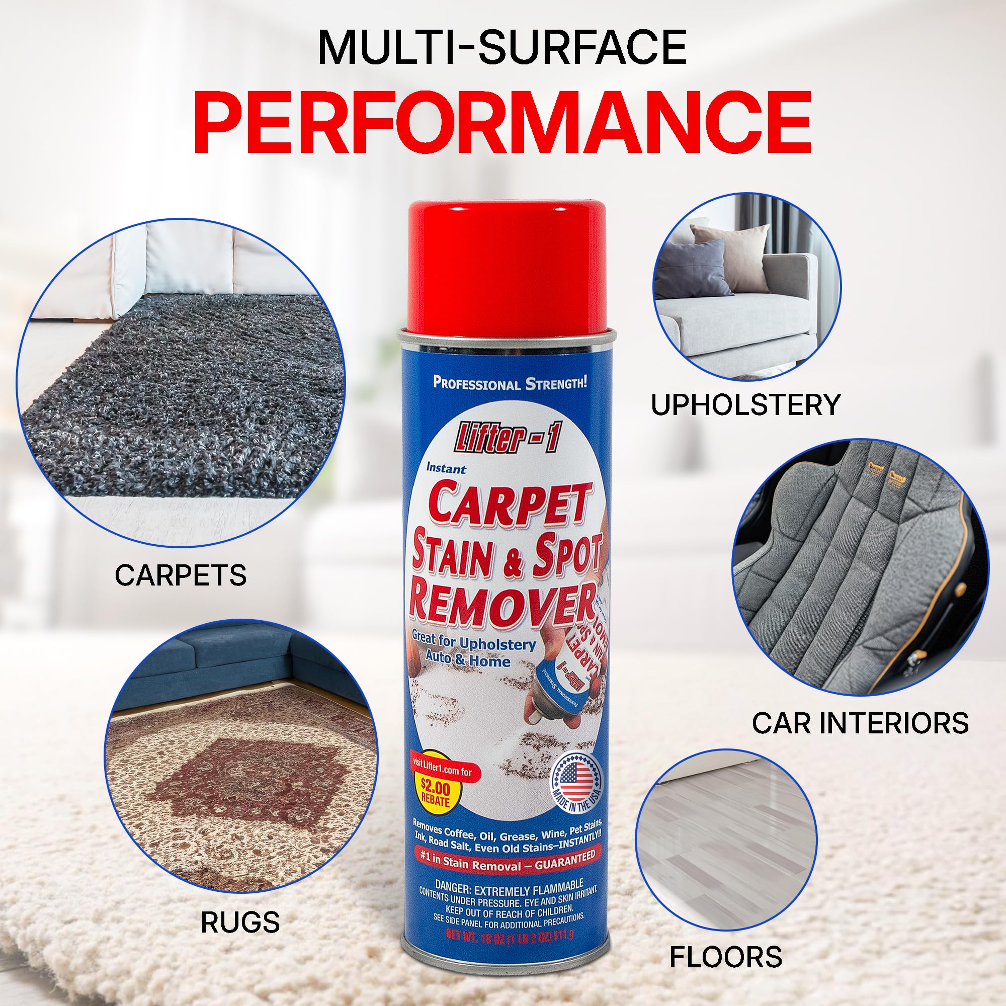 LIFTER-1 Carpet Spot Remover, Stain and Red Wine Remover and Spot Treatment for Oil, Grease, Urine, Cleaning Performance for Rugs, Upholstery, Fabrics. Pack of 2