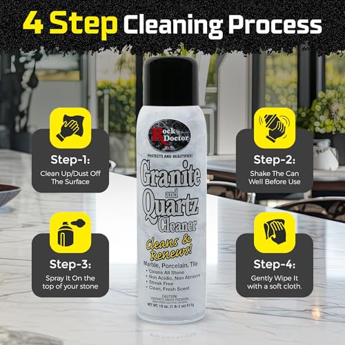 Rock Doctor Granite & Quartz Cleaner Spray 18 oz. Can, Cleans Tile, Marble, Kitchen Countertop, and Natural Stone Surfaces, Streak-Free Shine - Pack of 4
