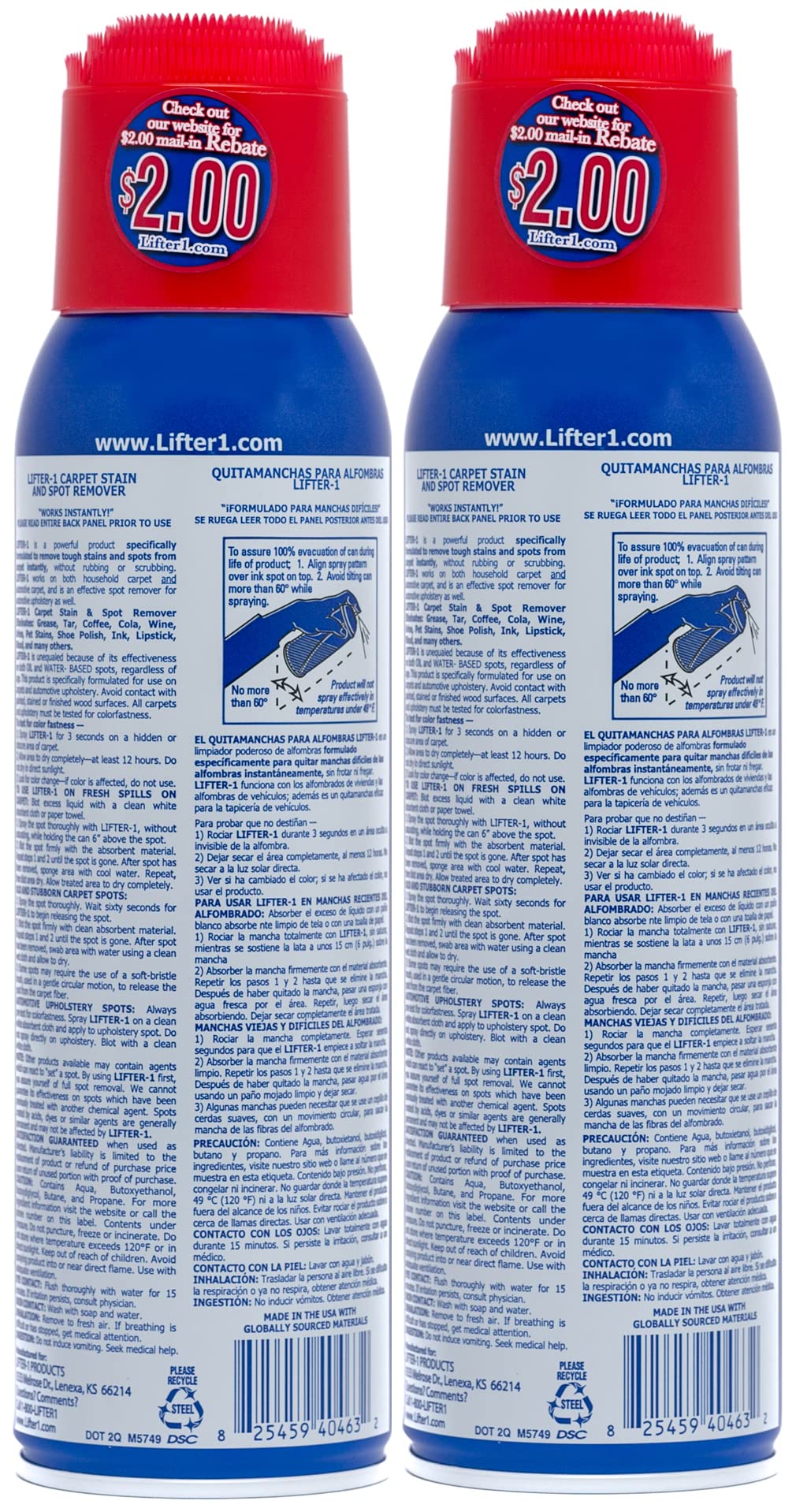 LIFTER-1 Carpet Spot Remover, Stain and Red wine Remover, and Spot Treatment for Oil, Grease, Urine, Cleaning Performance for Rugs, Upholstery, Fabrics Pack of 2