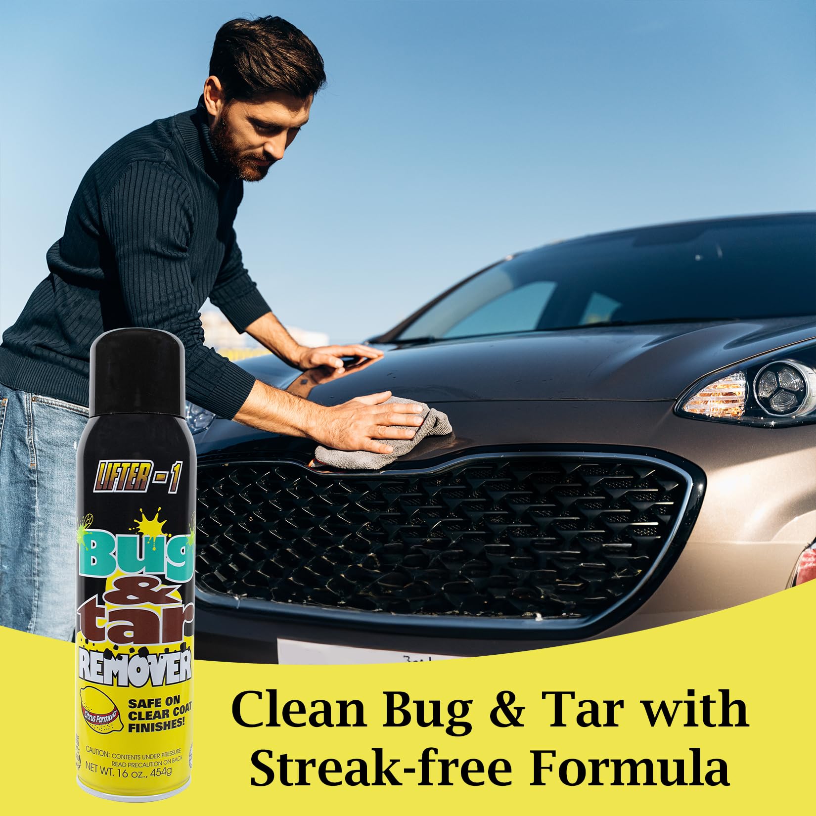 LIFTER-1 Bug and Tar Remover for Cars, Trucks, RVs, and SUVs, Fresh Citrus Spray for Stuck On Grime, Clean Auto Detailing Accessory, Streak Free Shine, Safe on Exterior Paint