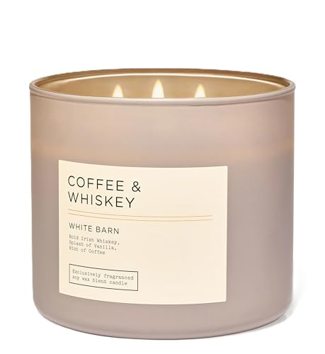 White Barn-Bath & Body Works- Coffee and Whiskey Candle 3 Wick EDT 14.5 OZ Burns 25-45 Hours