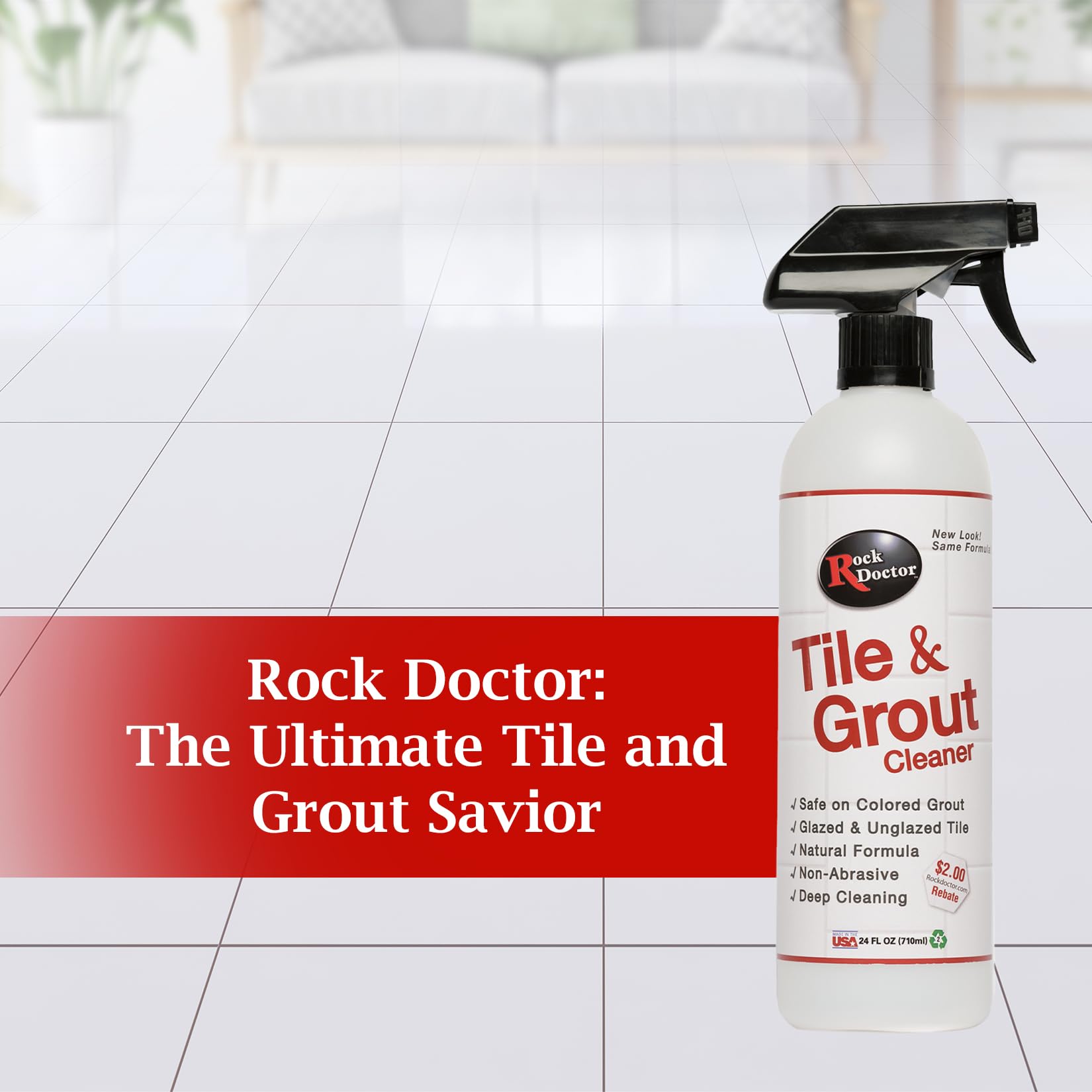 Rock Doctor Natural Tile and Grout Cleaner with brush, Remove Stains Dirt, Oil, and Soap Scum, Heavy Duty Non-Abrasive Tile Cleaner, Natural Formula