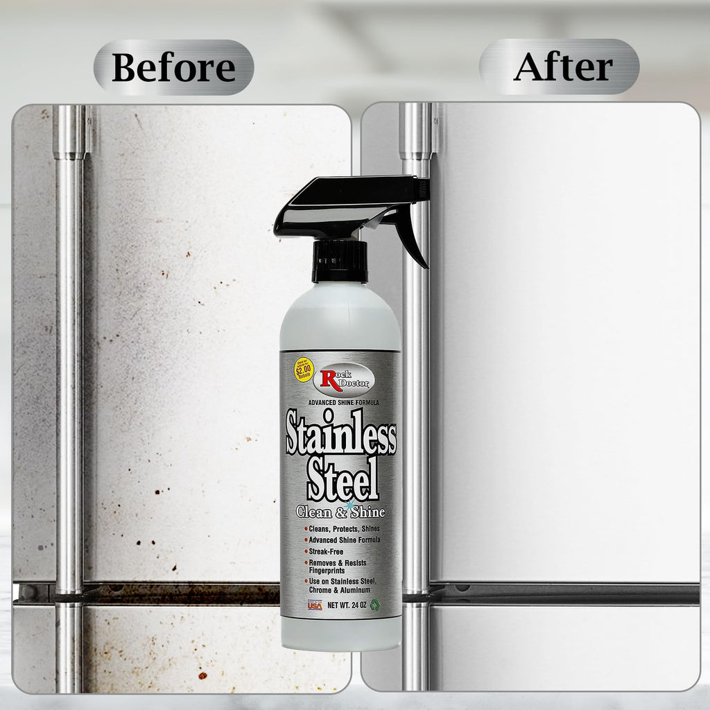 Rock Doctor Stainless Steel Cleaner and Protectant, Streak-Free Cleaning Solution for Chrome and Aluminum Appliances or Surfaces, Smudge Resistant Shine, 24 oz. Spray Bottle (6)