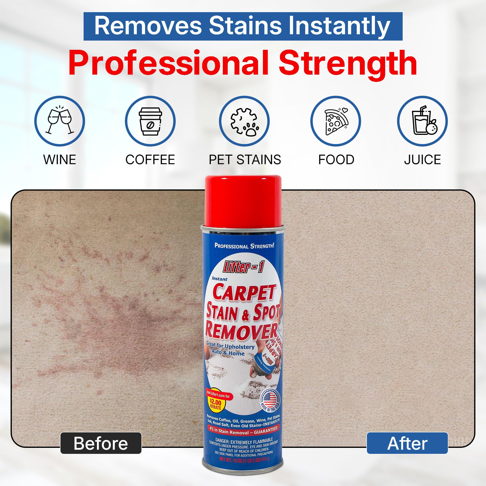 LIFTER-1 Carpet Spot Remover, Stain and Red Wine Remover and Spot Treatment for Oil, Grease, Urine, Cleaning Performance for Rugs, Upholstery, Fabrics. Pack of 2