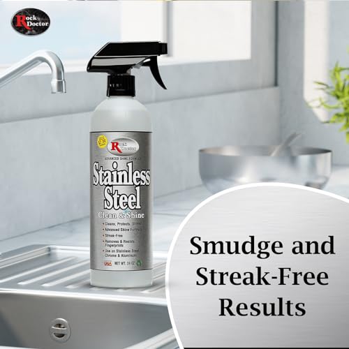 Rock Doctor Stainless Steel Cleaner and Protectant, Streak-Free Cleaning Solution for Chrome and Aluminum Appliances or Surfaces, Smudge Resistant Shine, 24 oz. Spray Bottle (6)