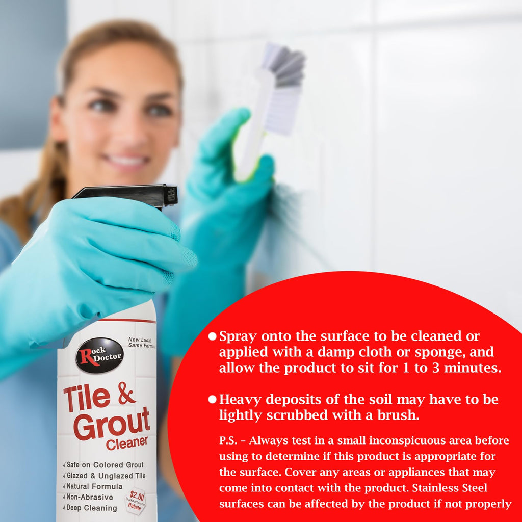 Rock Doctor Natural Tile and Grout Cleaner with brush, Remove Stains Dirt, Oil, and Soap Scum, Heavy Duty Non-Abrasive Tile Cleaner, Natural Formula