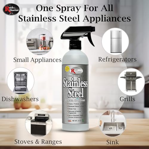 Rock Doctor Stainless Steel Cleaner and Protectant, Streak-Free Cleaning Solution for Chrome and Aluminum Appliances or Surfaces, Smudge Resistant Shine, 24 oz. Spray Bottle (6)