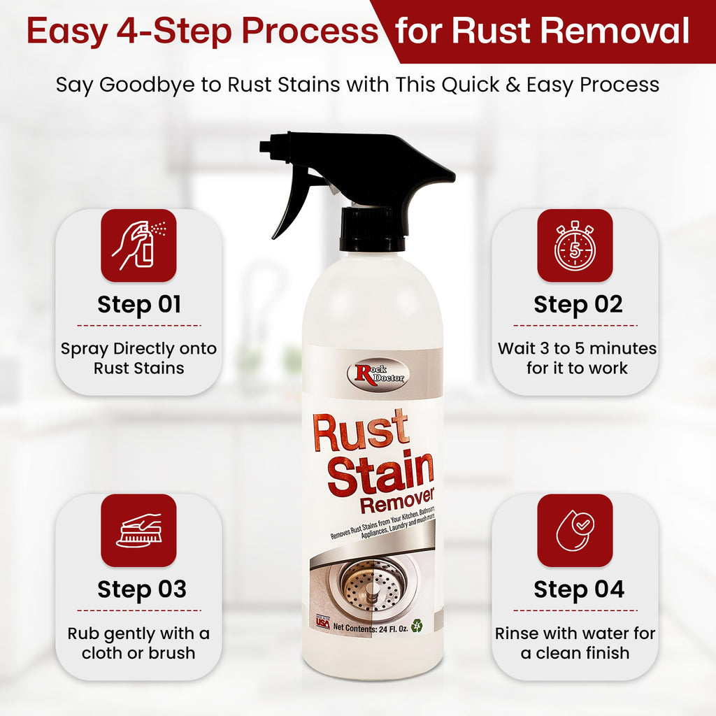 Rock Doctor Rust Stain Remover Spray - Professional-Strength 24oz- Instantly Dissolves Rust & Metal Stains on Sinks, Toilets, Bathtubs, Fabric, Carpet, Appliances, Lime & Rust Removers