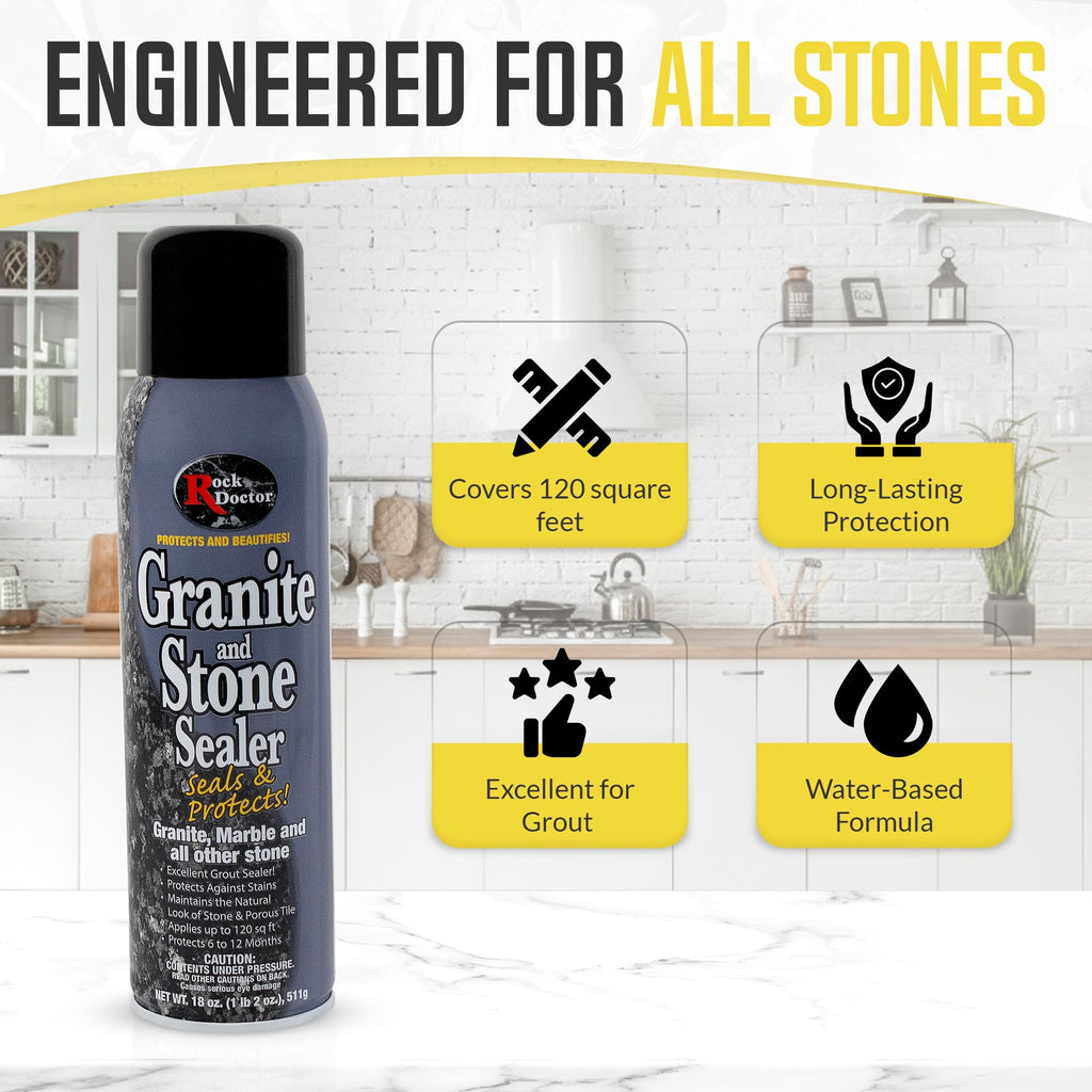 Rock Doctor Granite & Quartz Cleaner Care Kit, 3 Piece Maintenance Stone Care Combo Kit – Cleans & Renews Marble, Travertine, Tile, and All Other Stone, Fresh, With Microfiber Cloth