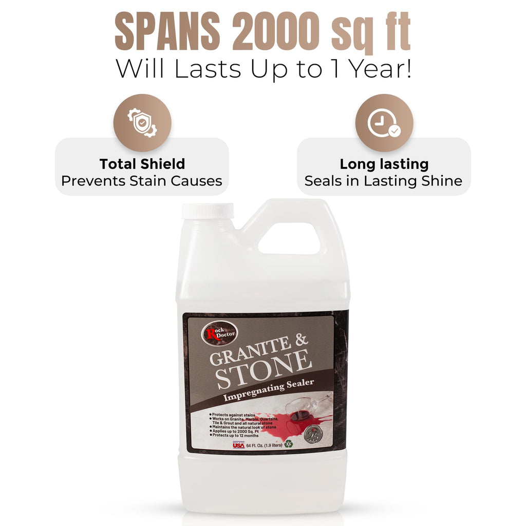 Rock Doctor Granite & Stone Impregnating Sealer – 64 oz | Stain Protection for Granite, Marble, Quartzite, Tile, Grout & Natural Stone | Covers 2000 Sq Ft | Indoor/Outdoor Use | Made in USA