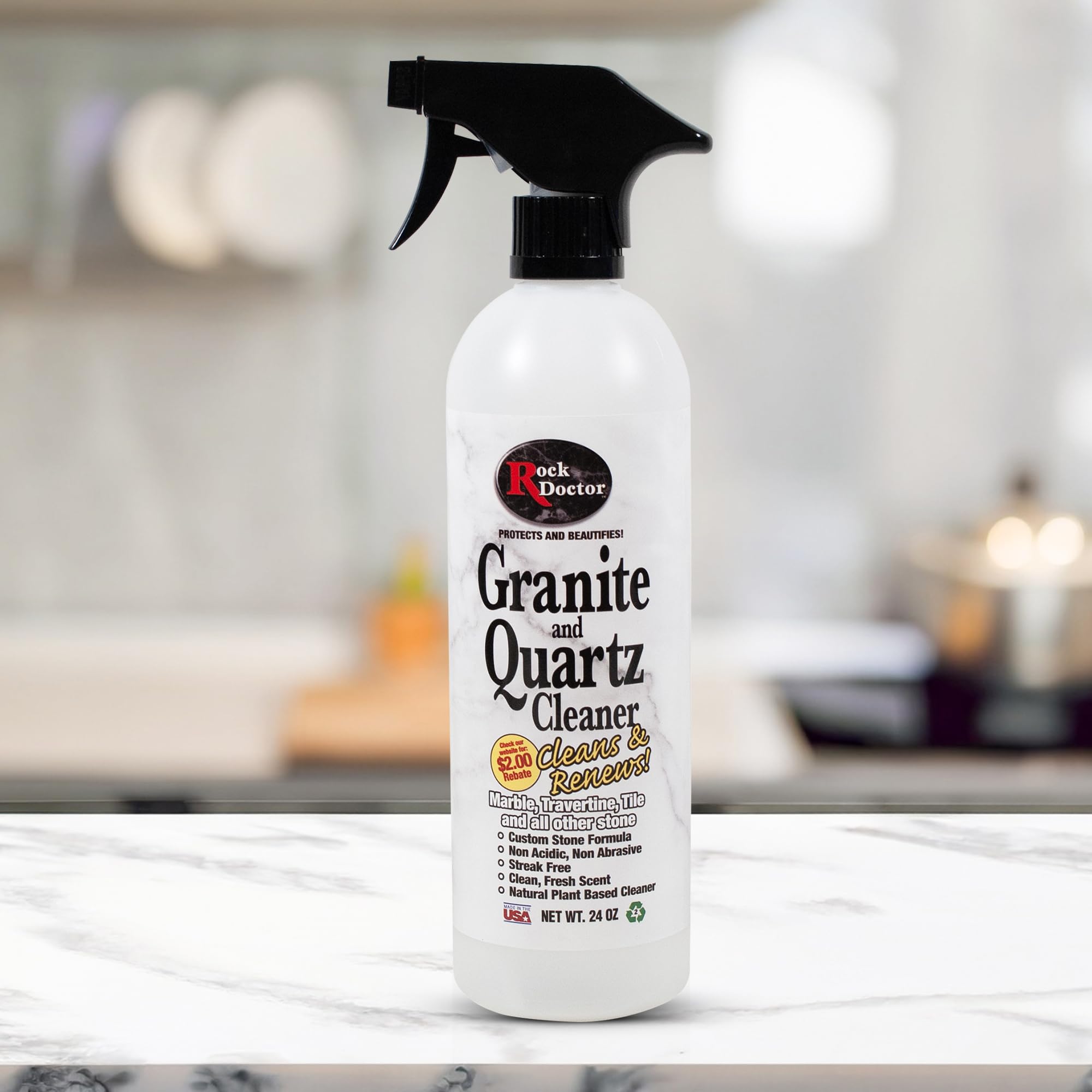 Rock Doctor Granite & Quartz Cleaner Spray 24 oz.Can, Cleans Tile, Marble, Kitchen Countertop, and Natural Stone Surfaces, Streak-Free Shine Pack of 2