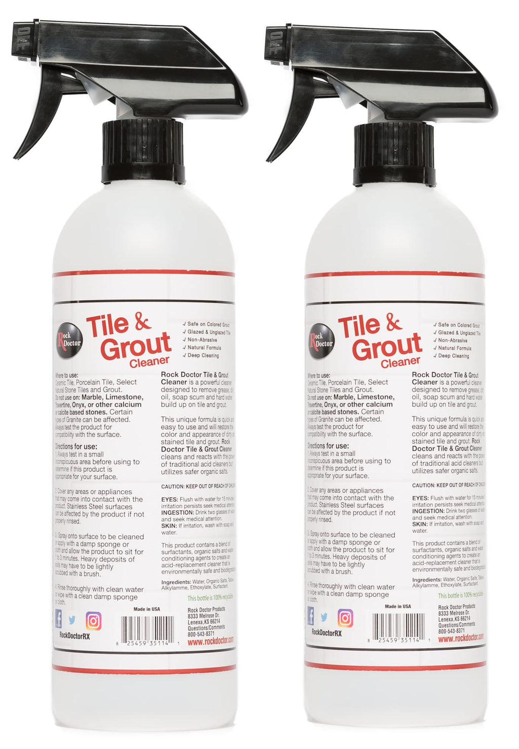 Rock Doctor Natural Tile and Grout Cleaner, Remove Stains Dirt, Oil, and Soap Scum, Heavy Duty Non-Abrasive Tile Cleaner, Natural Formula, Pack of 2