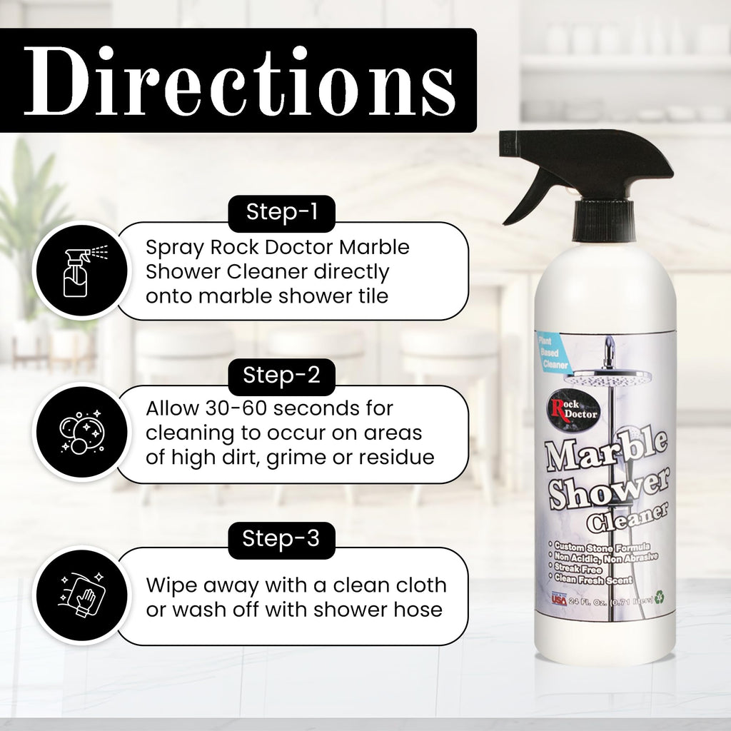 Rock Doctor Granite & Quartz Marble Shower Cleaner Spray, Shower & Tile Cleaner, Soap and Scum Remover, Works on Ceramic Tile, Hard Water Stain Remover, 24.oz Pack of 1