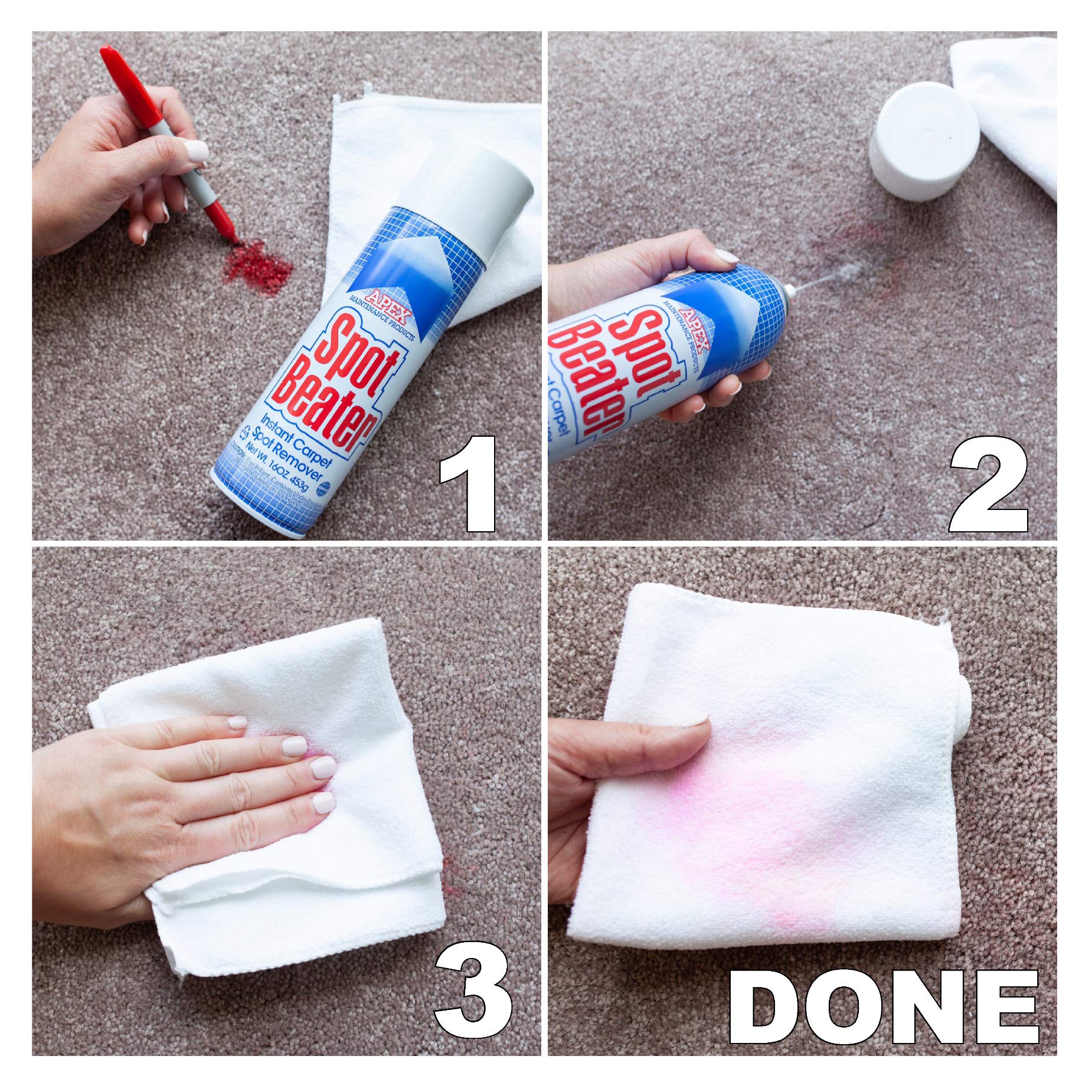 Spot Beater Instant Carpet Spot Remover for Fresh, Old & Stubborn Stains Such as Oil, Grease, Ink, Lipstick, Coffee, Pet Stains & More, 16 Oz, Pack of 3