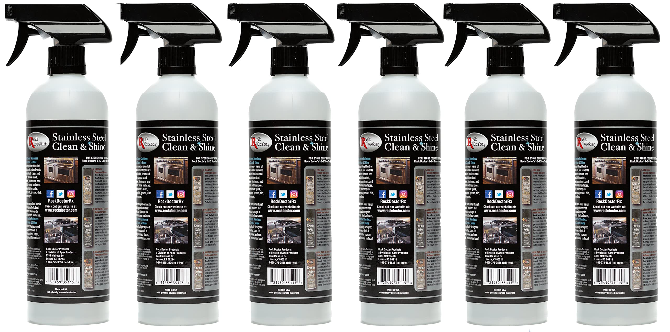 Rock Doctor Stainless Steel Cleaner and Protectant, Streak-Free Cleaning Solution for Chrome and Aluminum Appliances or Surfaces, Smudge Resistant Shine, 24 oz. Spray Bottle (6)