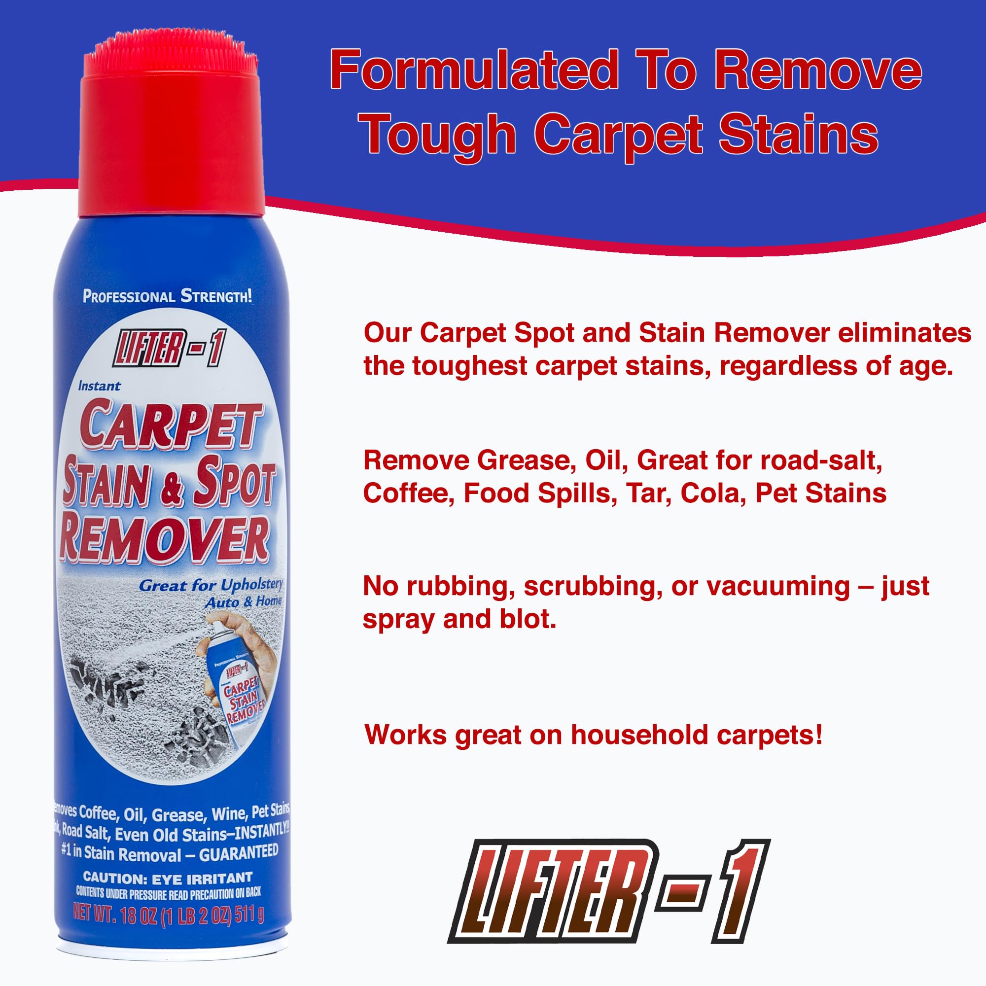 LIFTER-1 Carpet Spot Remover, Stain and Red wine Remover, and Spot Treatment for Oil, Grease, Urine, Cleaning Performance for Rugs, Upholstery, Fabrics Pack of 2