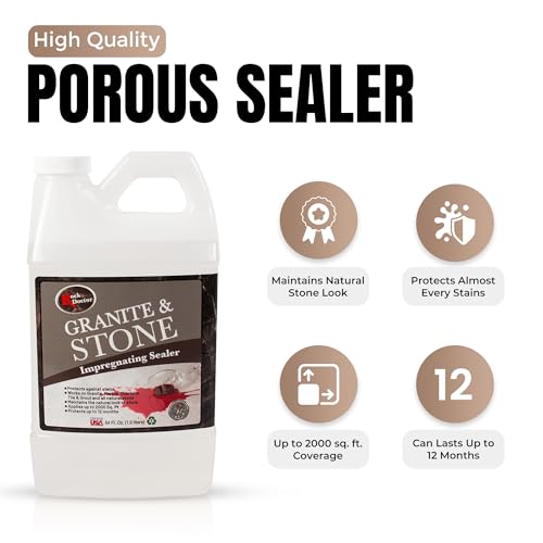 Rock Doctor Granite & Stone Impregnating Sealer – 64 oz | Stain Protection for Granite, Marble, Quartzite, Tile, Grout & Natural Stone | Covers 2000 Sq Ft | Indoor/Outdoor Use | Made in USA