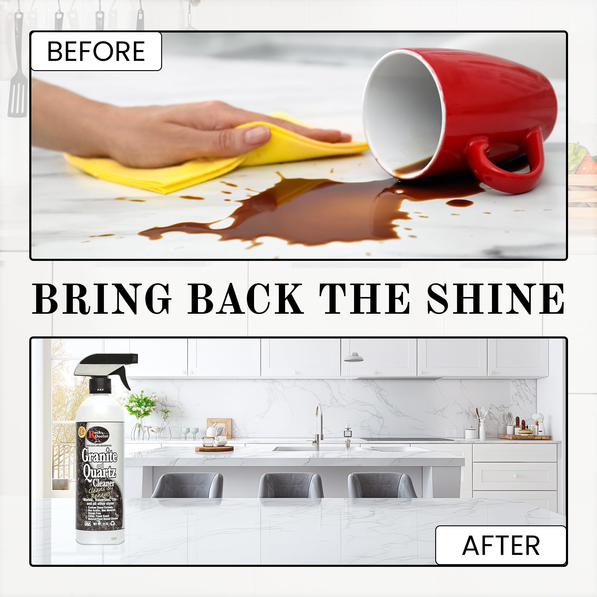 Rock Doctor Granite and Quartz Cleaner kit 64oz and 24oz. Cleans Tile, Marble, Kitchen Countertop, and Natural Stone Surfaces, Streak-Free Shine