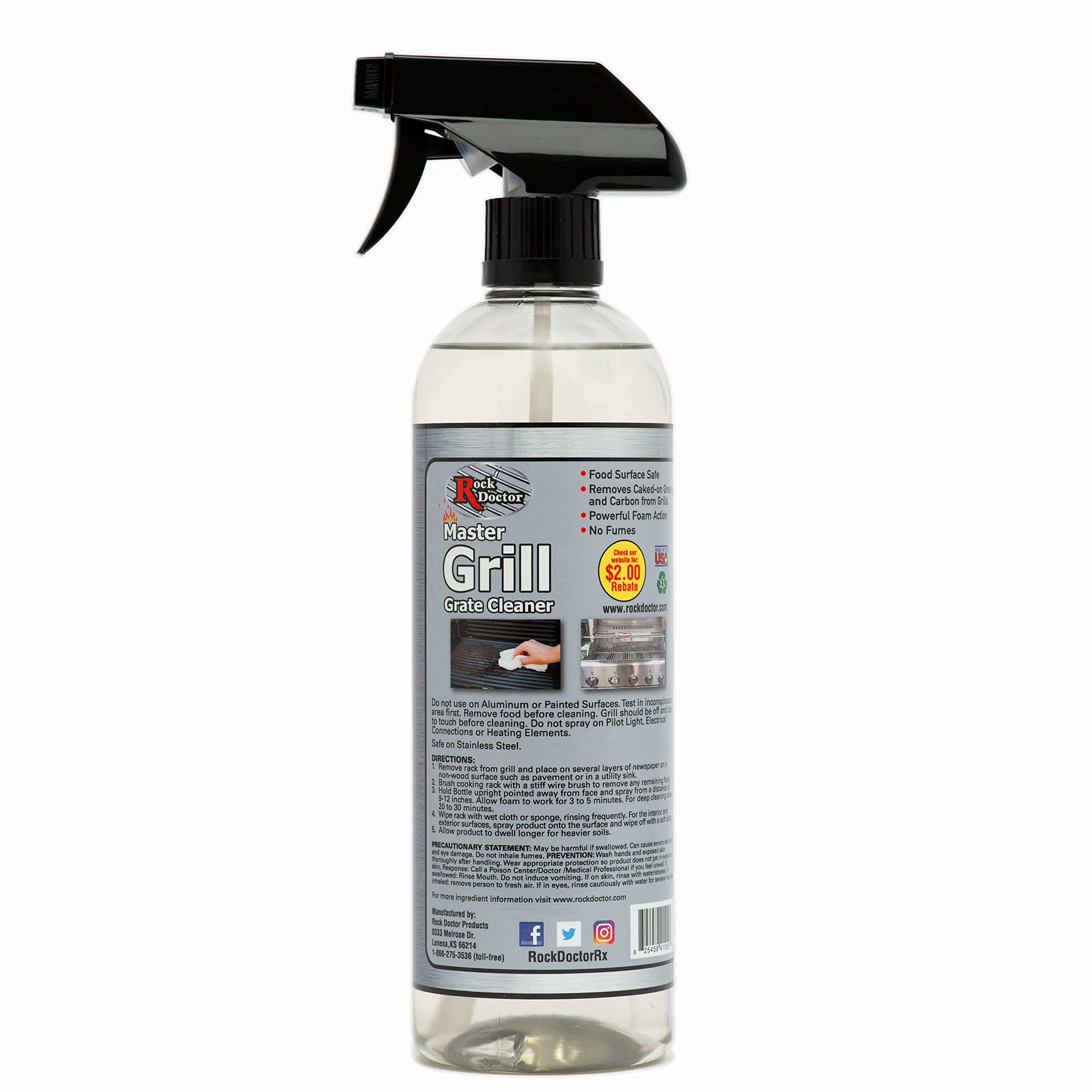 Rock Doctor Master Grill Grate Cleaner, 24 oz. Cleaning Spray for Drip Pans, Oven Grates, Smokers, and Components, Non-Abrasive Liquid Solution Removes Grease