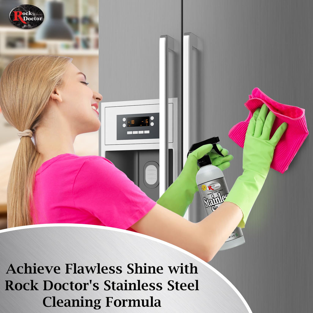 Rock Doctor Stainless Steel Cleaner and Protectant, Streak-Free Cleaning Solution for Chrome and Aluminum Appliances or Surfaces, Smudge Resistant Shine, 24 oz. Spray Bottle (6)