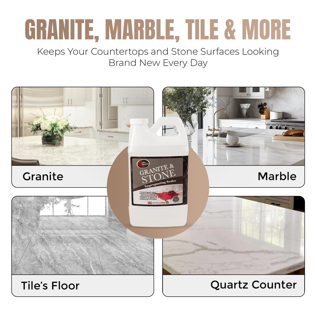 Rock Doctor Granite & Stone Impregnating Sealer – 64 oz | Stain Protection for Granite, Marble, Quartzite, Tile, Grout & Natural Stone | Covers 2000 Sq Ft | Indoor/Outdoor Use | Made in USA