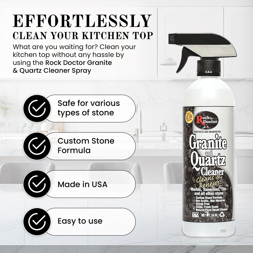 Rock Doctor Granite and Quartz Cleaner kit 64oz and 24oz. Cleans Tile, Marble, Kitchen Countertop, and Natural Stone Surfaces, Streak-Free Shine