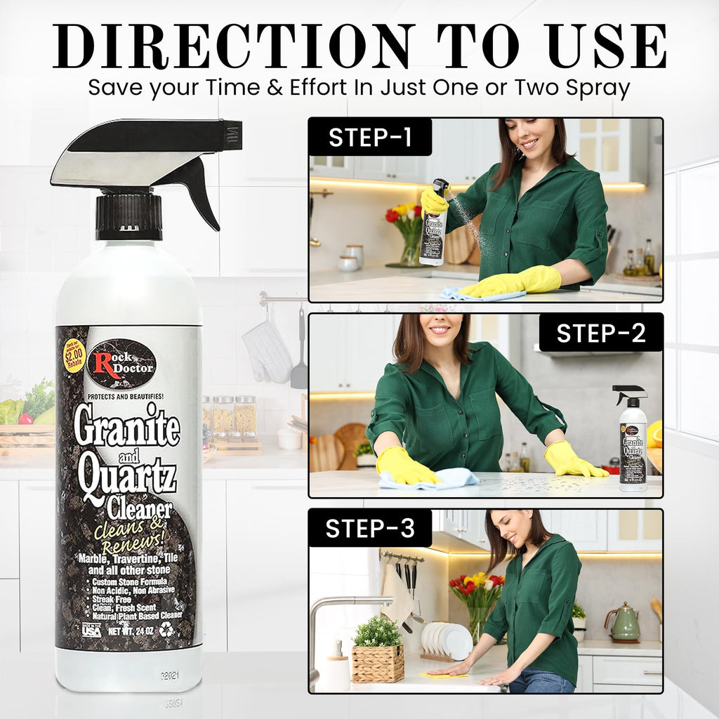 Rock Doctor Granite and Quartz Cleaner kit 64oz and 24oz. Cleans Tile, Marble, Kitchen Countertop, and Natural Stone Surfaces, Streak-Free Shine