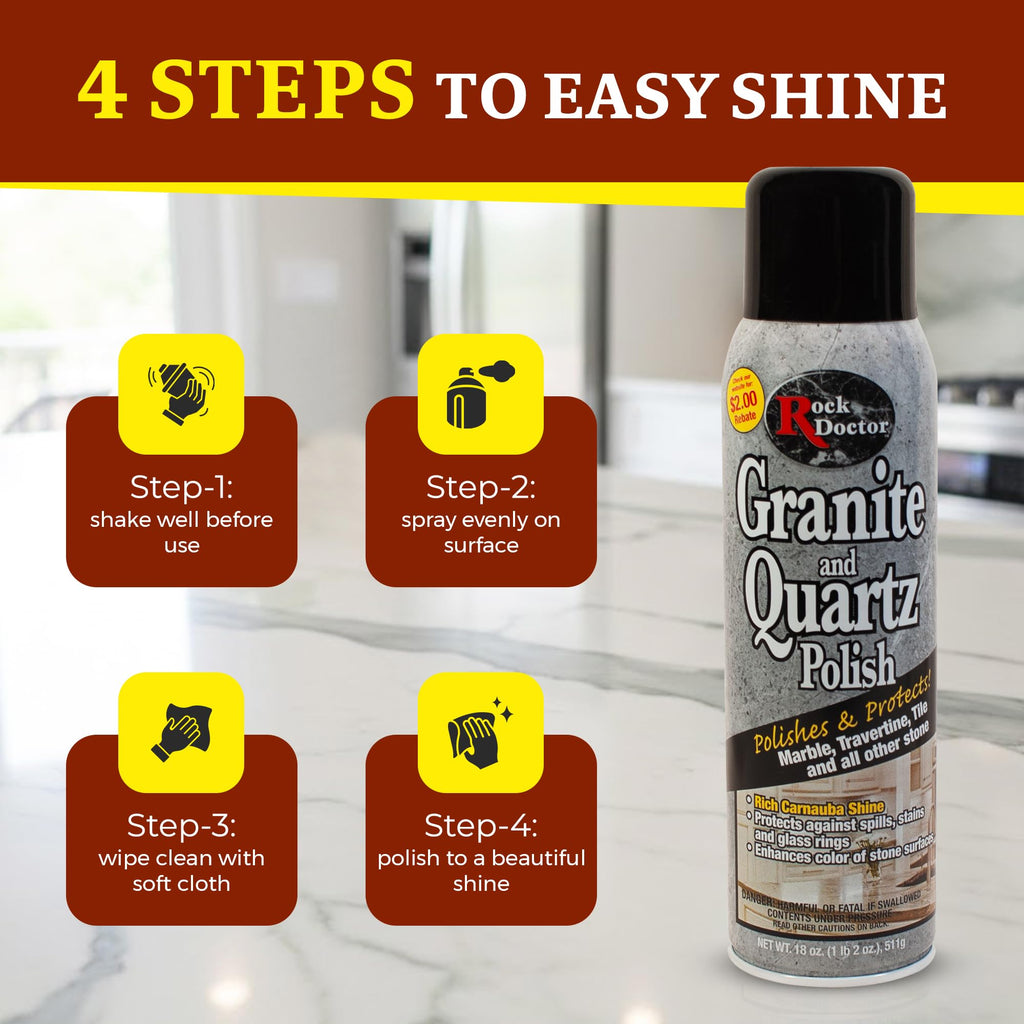 Rock Doctor Granite & Quartz Cleaner Care Kit, 3 Piece Maintenance Stone Care Combo Kit – Cleans & Renews Marble, Travertine, Tile, and All Other Stone, Fresh, With Microfiber Cloth