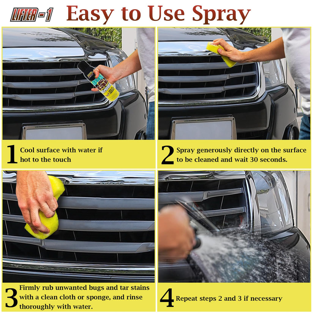 LIFTER-1 Bug and Tar Remover for Cars, Trucks, RVs, and SUVs, Fresh Citrus Spray for Stuck On Grime, Clean Auto Detailing Accessory, Streak Free Shine, Safe on Exterior Paint
