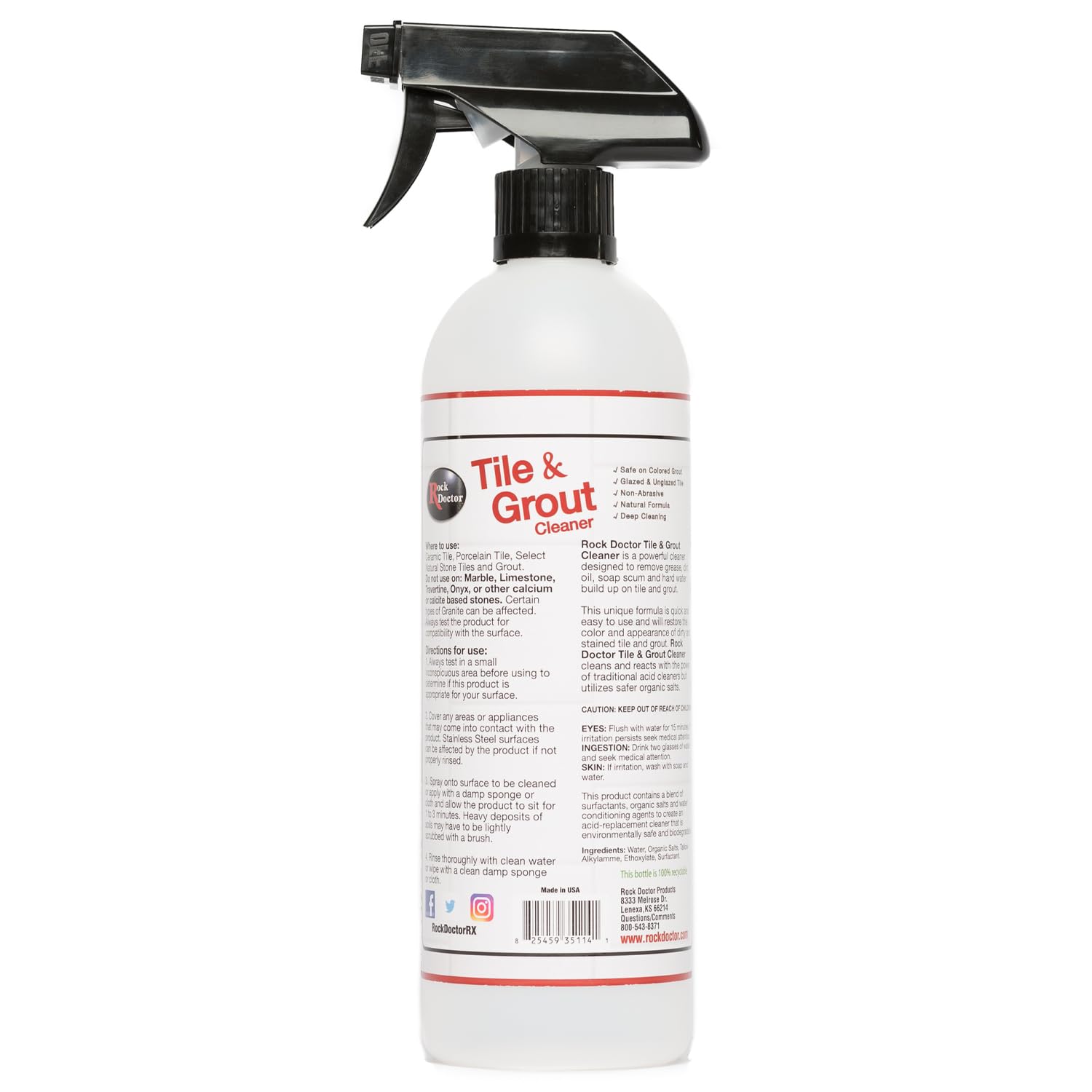 Rock Doctor Natural Tile and Grout Cleaner, Remove Stains Dirt, Oil, and Soap Scum, Heavy Duty Non-Abrasive Tile Cleaner, Natural Formula, Pack of 2