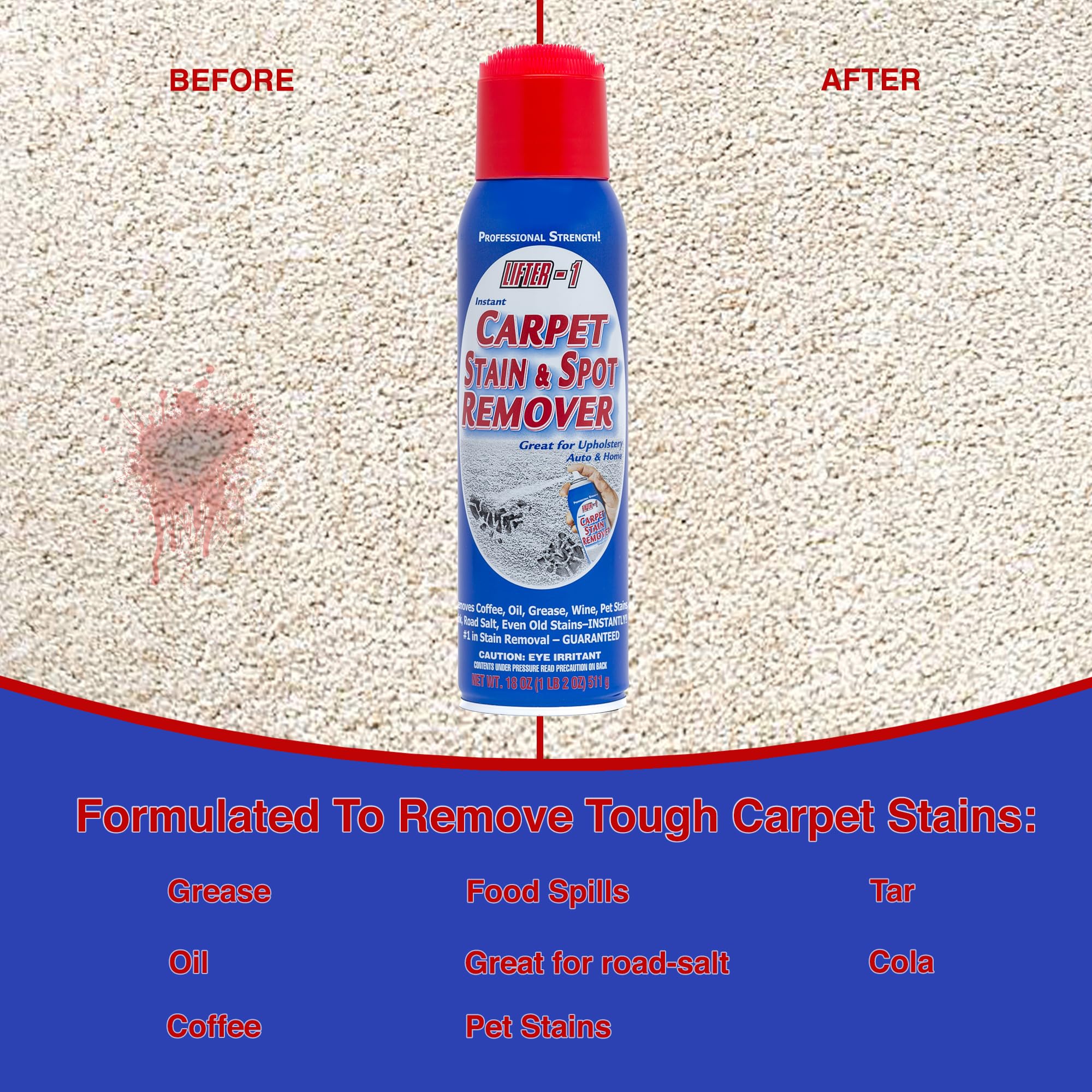 LIFTER-1 Carpet Spot Remover, Stain and Red wine Remover, and Spot Treatment for Oil, Grease, Urine, Cleaning Performance for Rugs, Upholstery, Fabrics Pack of 2