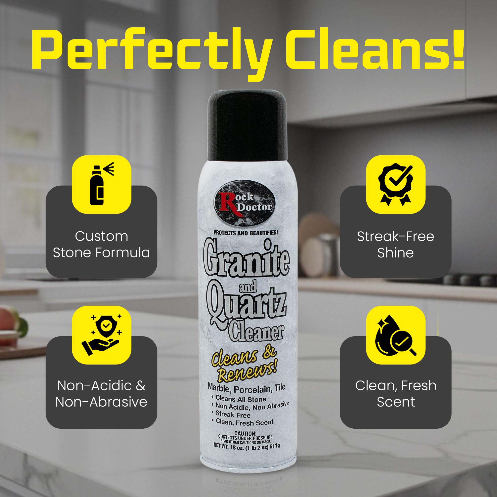 Rock Doctor Granite & Quartz Cleaner Care Kit, 3 Piece Maintenance Stone Care Combo Kit – Cleans & Renews Marble, Travertine, Tile, and All Other Stone, Fresh, With Microfiber Cloth