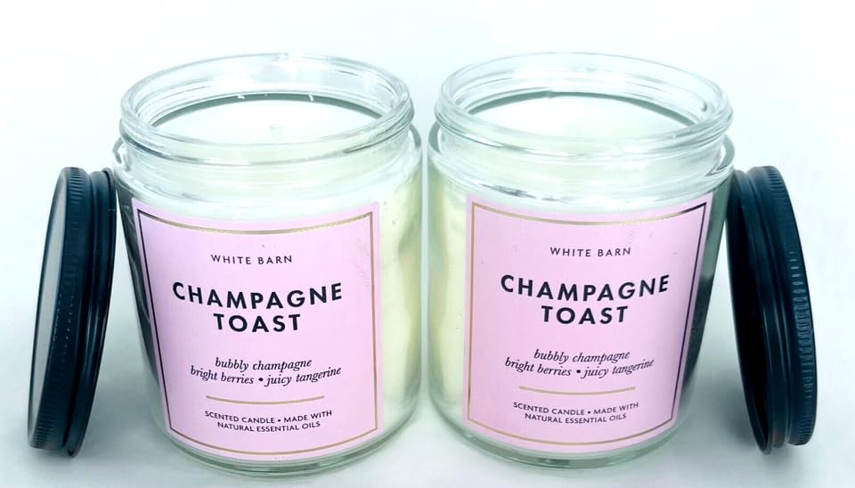 White Barn - Bath & Body Works - Champagne Toast - Single Wick Scented Candle with Essential Oils 7 oz / 198 g Each Pack of 2