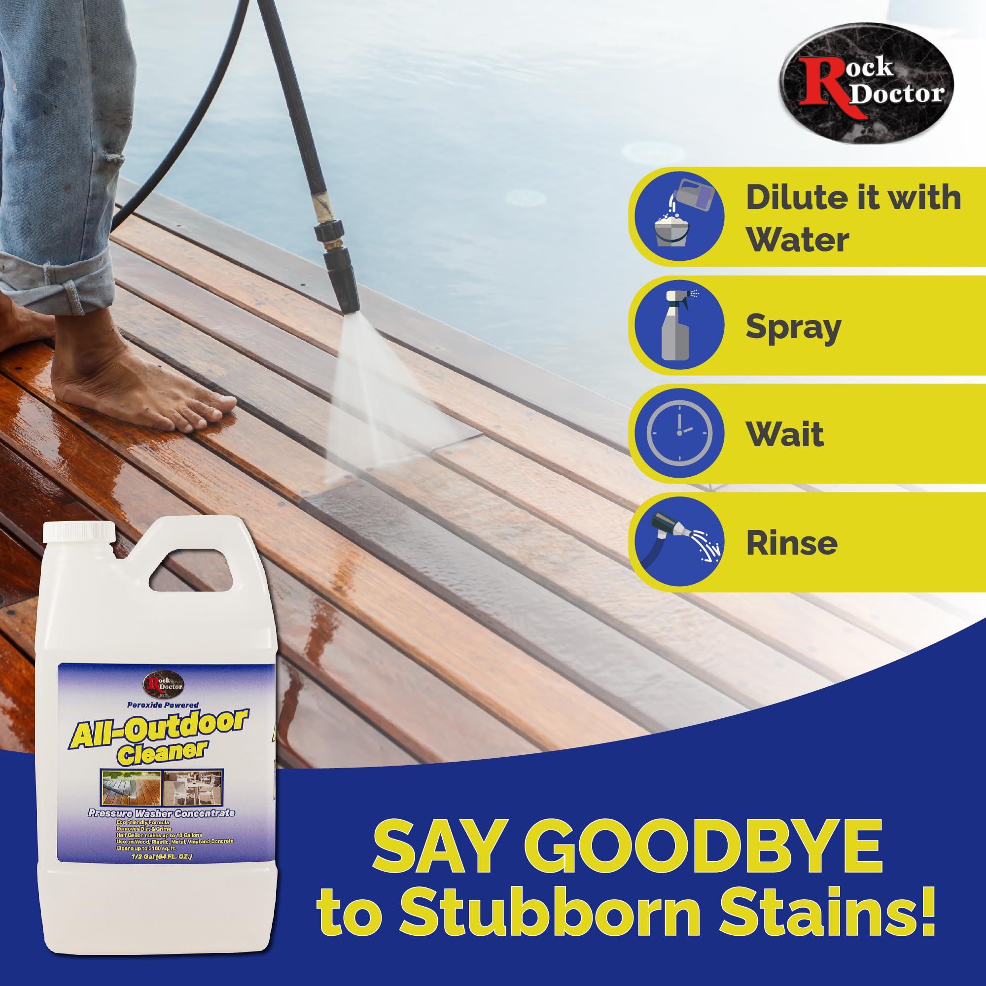 Rock Doctor Outdoor Pressure Washer Cleaner, Natural Cleaning Solution Removes Stains and Discoloration, Brightens Granite, Stone, Pavers, Fire Pits, and Concrete, Power Washer Cleaner Solution