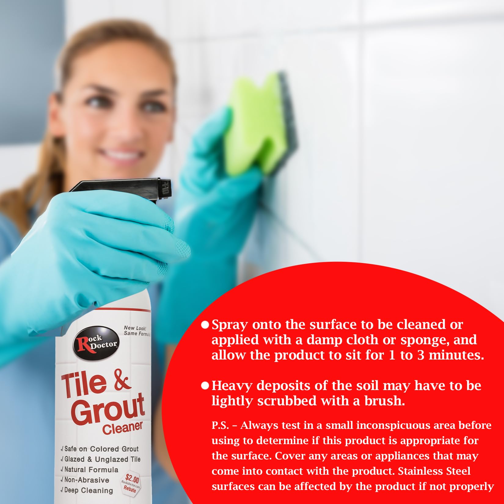 Rock Doctor Natural Tile and Grout Cleaner, Remove Stains Dirt, Oil, and Soap Scum, Heavy Duty Non-Abrasive Tile Cleaner, Natural Formula, Pack of 2