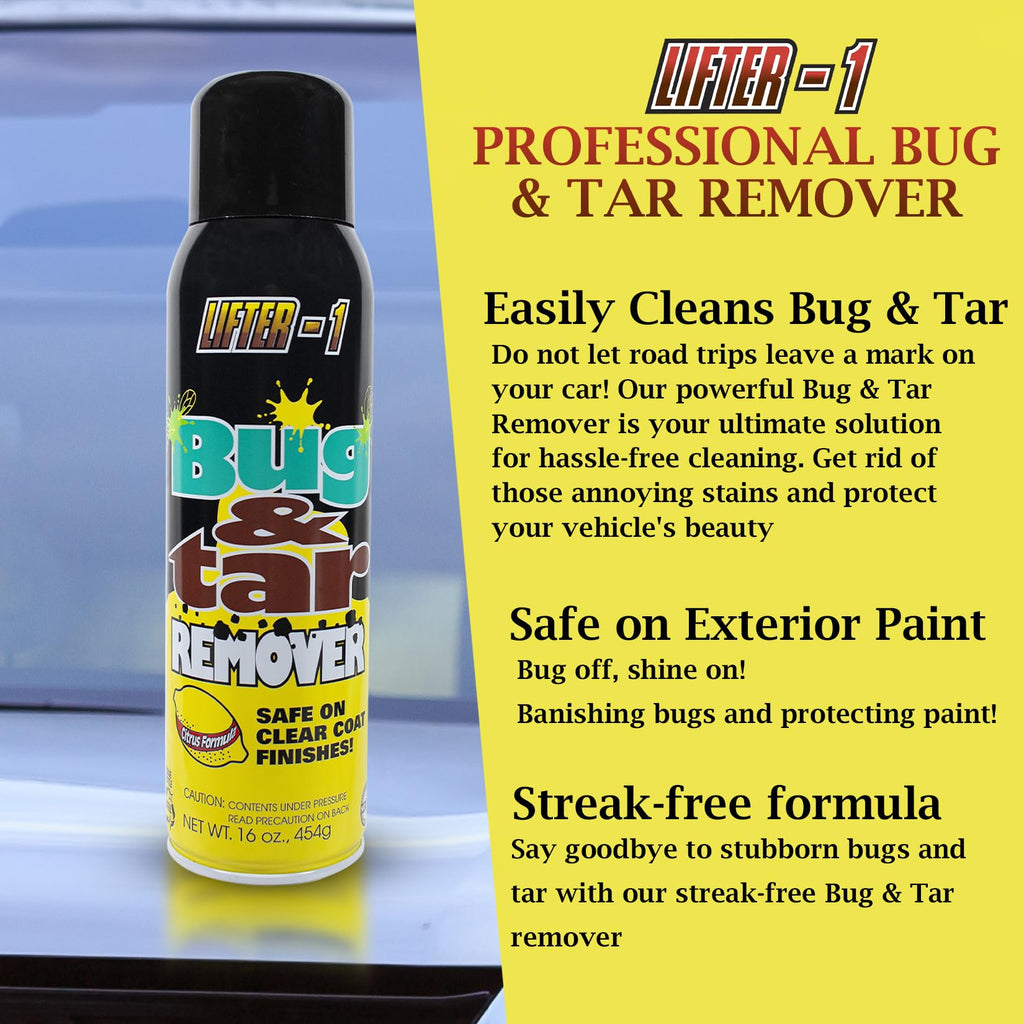 LIFTER-1 Bug and Tar Remover for Cars, Trucks, RVs, and SUVs, Fresh Citrus Spray for Stuck On Grime, Clean Auto Detailing Accessory, Streak Free Shine, Safe on Exterior Paint